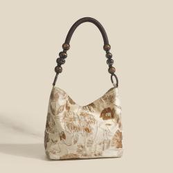 Women's New Brown Retro Jacquard Fabric Underarm Bag carteras para mujer 	 sac a main
