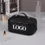 custom print pu leather brown checkered organizer makeup bag make up travel storage cosmetic bags with compartments