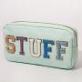 Keymay Stock Fashion Makeup Bag Organizers Embroidered Letter Patches Cosmetic Pouch Nylon Personalized Toiletry Bag