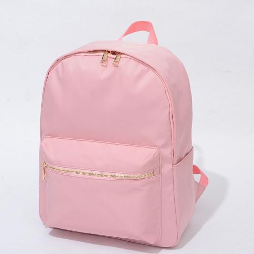 Stock No MOQ Pink Nylon 15" Fashion Book bag Daypack with Pockets Zipper Primary Junior High University school bags for girls
