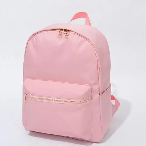 Stock No MOQ Pink Nylon 15" Fashion Book bag Daypack with Pockets Zipper Primary Junior High University school bags for girls