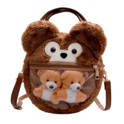 new arrival plush ita bag with clear window transparent Ita bag custom fur animal Ita bag