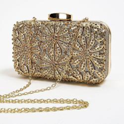Hot selling luxury handbags inlaid banquet bag gold evening clutch bags silver elegant shiny rhinestone bags purse