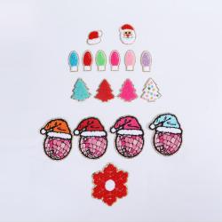 Fast Delivery Low MOQ Custom Wholesale DIY Sticker Iron On Embroidery sequins Christmas Letter Glitter Chenille Patches