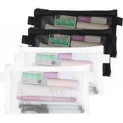 Gelory Zipper Mesh Organizer Bags Clear Nylon Pencil Case Transparent School Stationery Storage Bag for Office