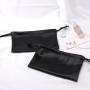 Custom Emboss Drawstring Pu Leather Pouch Skincare Travel Cosmetic Bag Black Waterproof Leather Bag