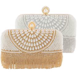 Wholesale ladies clutch bags dinner party evening bag wedding party rhinestone tassel elegant pearl bag for woman