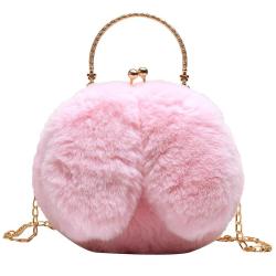 ZR329 New Girls' Plush Cute Rabbit Ear Clip Bag Chain Bag Single Shoulder Crossbody Handheld Women's Bag