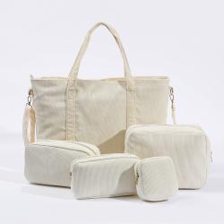 Wholesale Custom Durable Soft Lightweight Women Men Pink Navy Zipper Corduroy Makeup Pouch Cosmetic Bag Travel Toiletry Bags