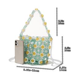 2024 Wholesale Small Fresh Handmade acrylic  Beaded Daisy Portable Bucket Bag Round Hollow Beaded Shoulder Messenger Bag