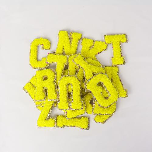 Keymay Wholesale Stock Alphabet Embroidery Chenille Glitter Letters Adhesive Clothing Custom Patches
