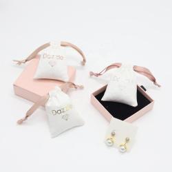 Hot Stamping Mini Faux Suede Necklace Bracelet Packaging Pouch Luxury Microfiber Drawstring Earring Jewelry Bag