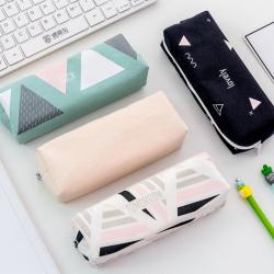 Classic School Student Large Capacity Zipper Pencil Bag Pouch Stationery Supplies Canvas Geometry Pattern Pencil Bag