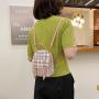 Women's Bag 2024 Summer Korean Printed Lattice Clash Double Bar Front Pocket Handbag Small Backpack
