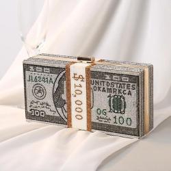 Fashionable Dollar Glitter Pink Rhinestone Money Bag Blingbling Clutch Wallet Chain Shoulder Bag