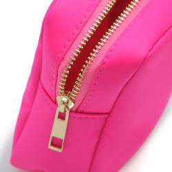 Hot pink nylon cosmetic bag ladies towel embroidery logo makeup box large with Glittering chenille letter patches nylon bag