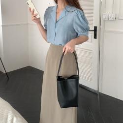 Wholesalers Summer Japanese Small PU Leather Soft Handbag Large Capacity Daily Bucket Bag For Women