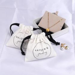 Custom Logo Printing Brush Canvas Jewelry Storage Drawstring Bag Necklace Bracelet Jewelry Pouch