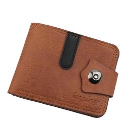 HR329 Men's Short Buckle Coin Wallet ID Card Pu Wallet Horizontal Square Zipper Grid Card Slot Casual Business Father's Day Gift