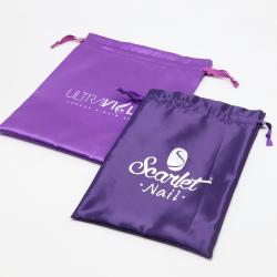 Custom luxury  silk wigs packing dust bags quality drawstring gift bag for cosmetic jewellery lingerie handbags hair satin pouch