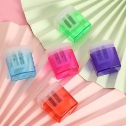 Double Hole Plastic with Cover Garbage Can Type New Ps Material Pencil Sharpener Children's Stationery Stock