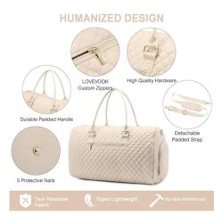 2PCS Women Quilted Weekender Travel Duffle Bag with Toiletry Bag Carry on Overnight Gym Travel Duffle Bag with Wet Pocke