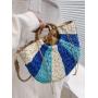 2024 New style straw women's bag large capacity cross-body bag contrast color sling bag splicing fringe handbag for women