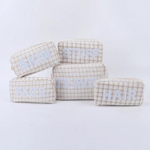 Keymay Hot Sale Multicolor S M L XL Cute Winter Cherecked Tweed Travel Organizer Bag Cosmetic Bag Zipper Fabric Makeup Bag