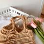 Fashion Mesh Beach Bags for Women Summer Soft Cotton Woven Shoulder Purse Handbag Beach Tote Bag for Summer Vacation