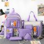 Five piece backpack set, student backpack, women's large capacity backpack