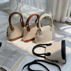 2024 New Japanese Fashion Women Hand Bag Design Handbag PU Splicing Single Shoulder Crossbody Bag Leisure Canvas Shell Bag