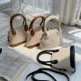2024 New Japanese Fashion Women Hand Bag Design Handbag PU Splicing Single Shoulder Crossbody Bag Leisure Canvas Shell Bag