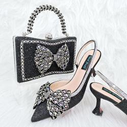 2024 Lady Party shoes bag set Beautiful italian shoes bag design High Quality Luxury pu shoes to match bag