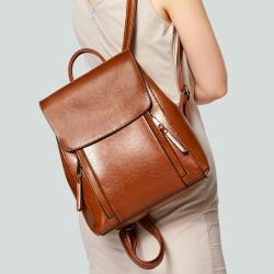 Realer Backpacks Women's vintage backpack 2021 new leather ladies bag pack fashion waxy cow genuine leather school bag for women