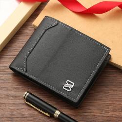 Men's short wallet, fashionable multi-card slot spliced leather, money clip for young horizontal money clip, trendy card holder