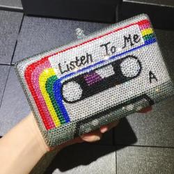Wholesale Vintage Radio Tape Rhinestone Clutch Women Crystal Evening Bags Wedding Party Diamond Box Minaudiere Clutch Purse