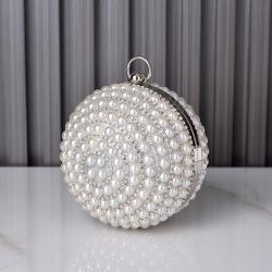 Wholesale Adequate Pearl  Round Rhinestone Women Clutch Bag Wedding Party Crystal Bag Bridal Clutches Evening Bags with handle