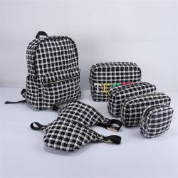 Keymay RTS Adjustable Shoulder Strap Cherecked Plaid Black Beige Tweed Fanny Pack Everyday Waist Pouch Fanny Pack Crossbody