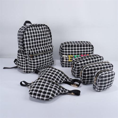 Keymay RTS Adjustable Shoulder Strap Cherecked Plaid Black Beige Tweed Fanny Pack Everyday Waist Pouch Fanny Pack Crossbody