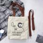 ZX020  Eco-friendly Cotton Canvas Tote Shopping Bag With Zipper Student Printed Grocery Washable Shoulder Bag With Pocket