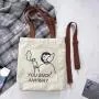 ZX020  Eco-friendly Cotton Canvas Tote Shopping Bag With Zipper Student Printed Grocery Washable Shoulder Bag With Pocket