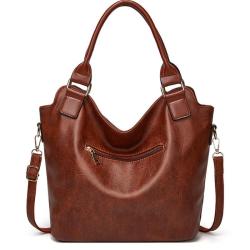 Large Capacity Women Handbag Personalized Lightweight Shoulder Bag Solid Monogrammed Rivet PU Leather Travel Tote Bag