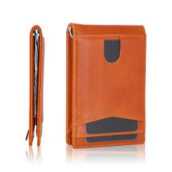 Custom Leather money cilp Slim Leather Wallet Large Bifold Mens Wallet RFID Blocking with ID Windows Credit Card Holder