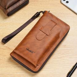 ZR865 New Fashion Long Slim Men's Wallet PU Retro Simple Handheld ID Card Bag Youth Leisure Phone Multi functional One Piece Bag