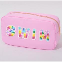 Keymay Hot Sale Waterproof Cute Personalized Gift Rainbow Letter Patches Girls Nylon Pouch Nylon Makeup Bags Nylon Travel Bag