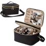 Double Layer Travel Makeup Bag with Strap Black Travel Hanging Makeup Bag Top Layer for Brushes