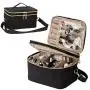 Double Layer Travel Makeup Bag with Strap Black Travel Hanging Makeup Bag Top Layer for Brushes