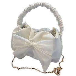 HR489 Women Handheld Bags Fashion Chain Cute Bow Tie Single Shoulder Crossbody Bag PU Pleated Comfortable Handheld Women's Bag
