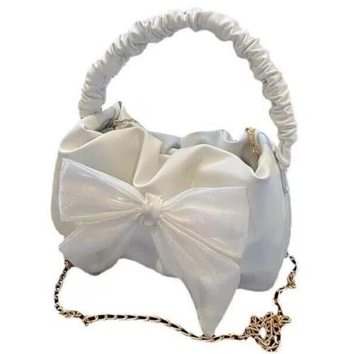 HR489 Women Handheld Bags Fashion Chain Cute Bow Tie Single Shoulder Crossbody Bag PU Pleated Comfortable Handheld Women's Bag