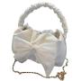 HR489 Women Handheld Bags Fashion Chain Cute Bow Tie Single Shoulder Crossbody Bag PU Pleated Comfortable Handheld Women's Bag